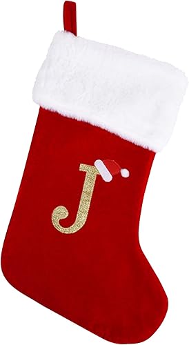 Miniatura 18 de Medias de Navidad con monograma de 20 pulgadas con letras, medias de Navidad grandes súper suaves, terciopelo rojo con puño de felpa blanco súper