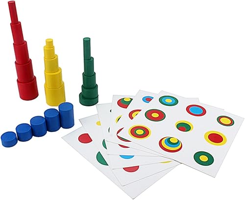 Montessori - Cilindro de color con tarjetas, bloque de escalera cilíndrica de madera, tamaño mini, cilindro sin pomos, juego de entrenamiento de