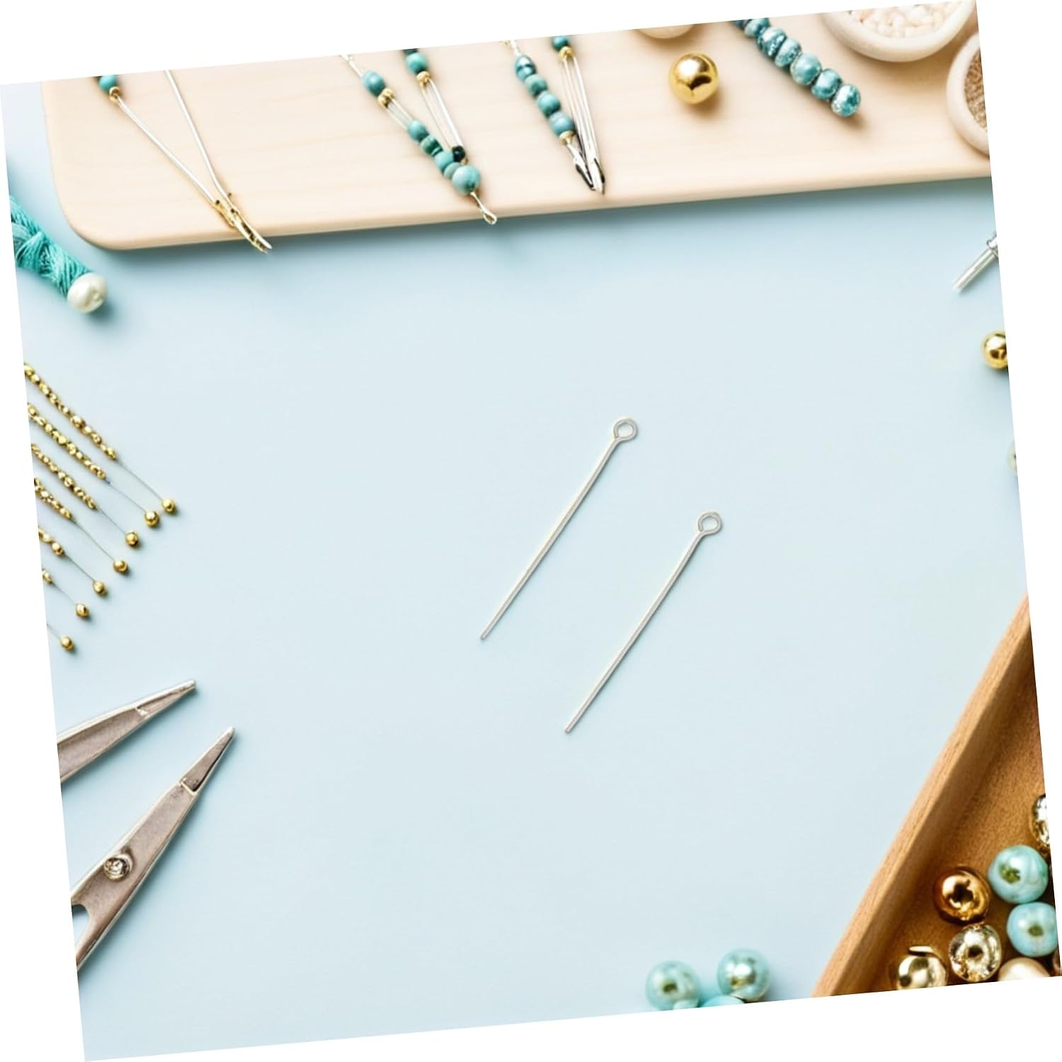 300pcs Stainless Steel Eye Pins 1.6 Inch Silver Open Eye Jewelry Pins for DIY Jewelry Making with Small Connector and Beaded Chain Features for Earrings and Necklace Bracelet
