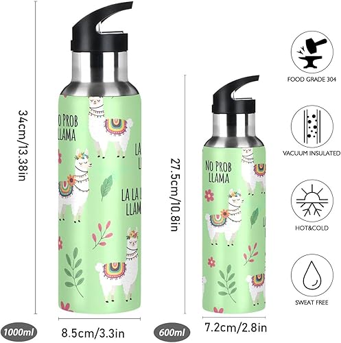 Miniatura 2 de Insulated Stainless Steel Water Bottle with Straw 20 Oz, BPA-Free Sports Water Bottle with Straw for Gym Outdoor Travel School, Cute Llamas Flowers