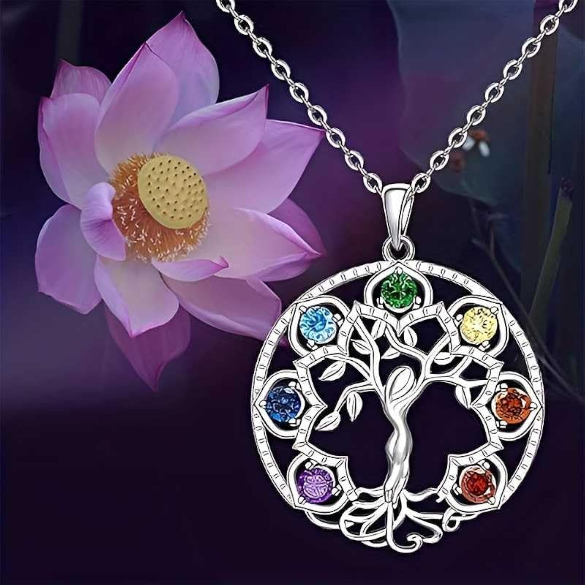 Tree of Life Chakra Energy Pendant Necklace with Chain