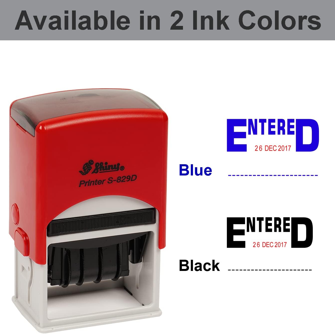 Shiny Date Stamper Self Inking with Entered Text Ofiice Stationery Rubber Stamp S-829D, Blue With Red Date - Image 4