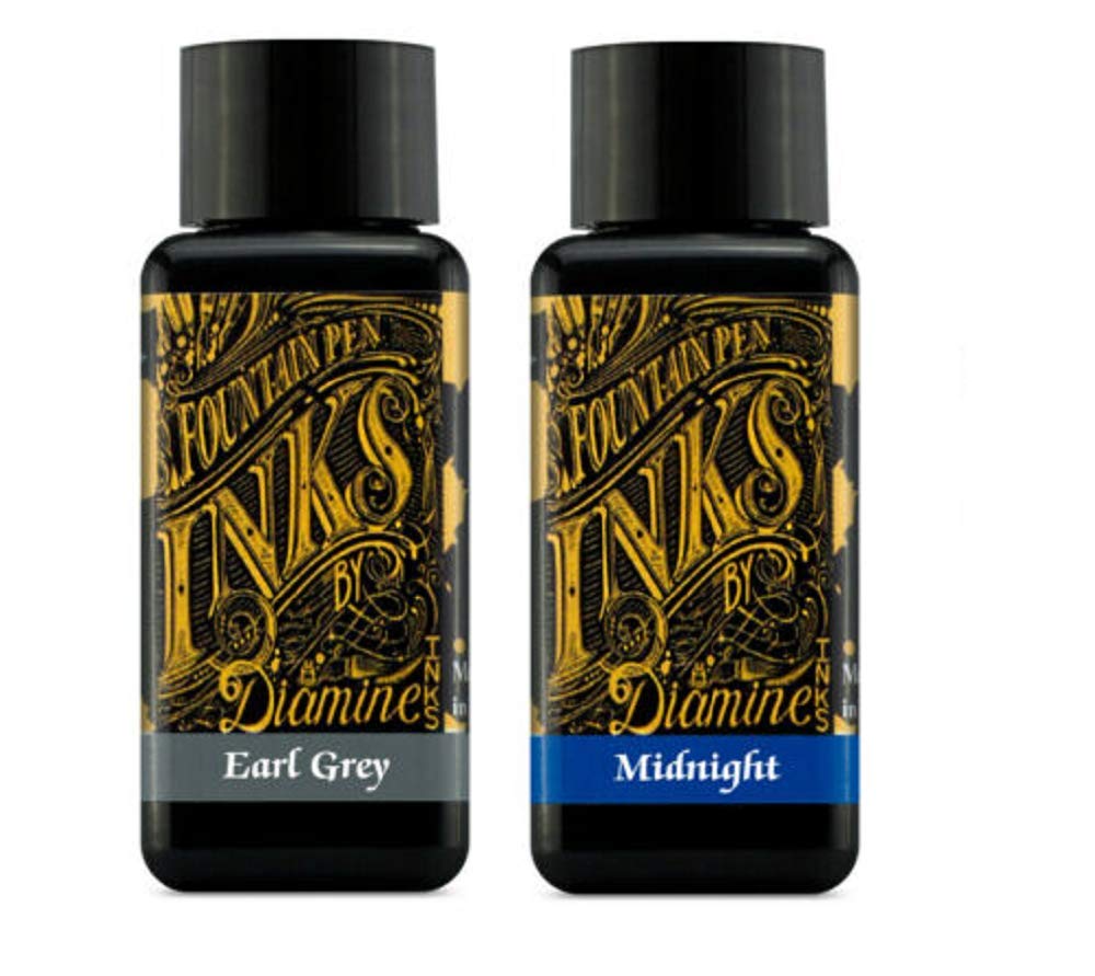 Diamine Atrament do piór wiecznych, 30 ml, 2 x butelki, Earl Grey & Midnight Blue