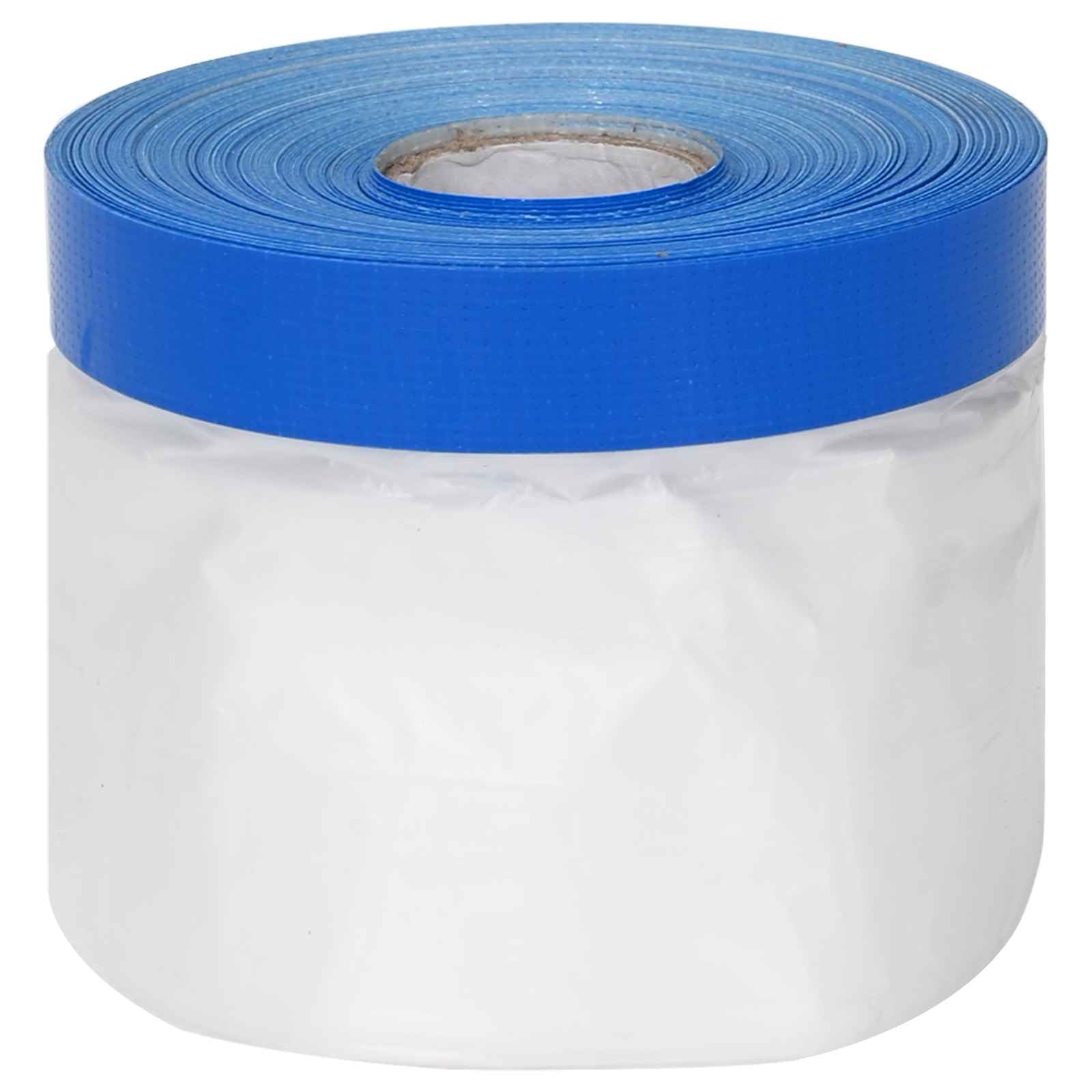 Abdeckfolie mit Klebeband 6 Stück transparent und blau 55 x 2000 cm aus HDPE wasserdicht reißfest UV-beständig für Garten, Baustelle, Haushalt, Werkstatt, Auto, Dach, Wand