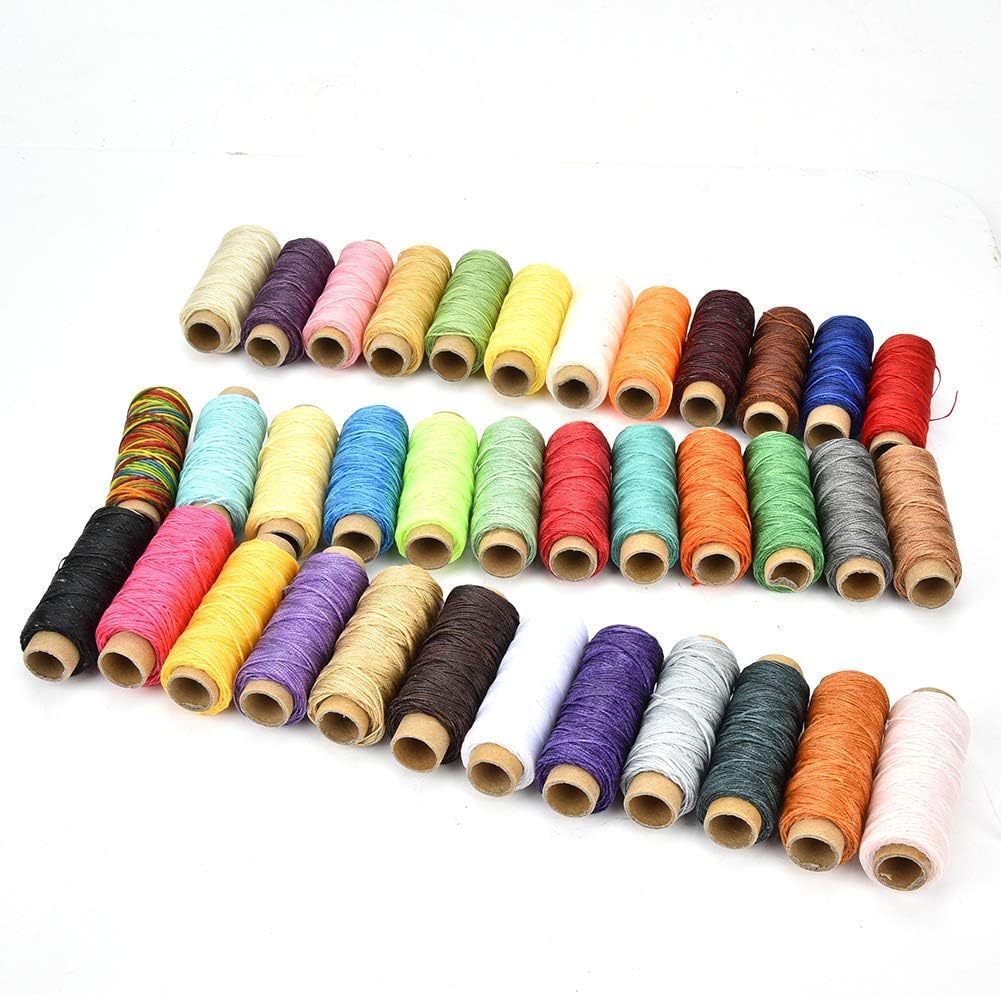 Filo cerato da 50 metri, 36 colori, per lavori in pelle, cucito a mano, filo cerato 150D per lavorazione della pelle, riparazione di scarpe e progetti artigianali fai da te, resistente all'usura, alla