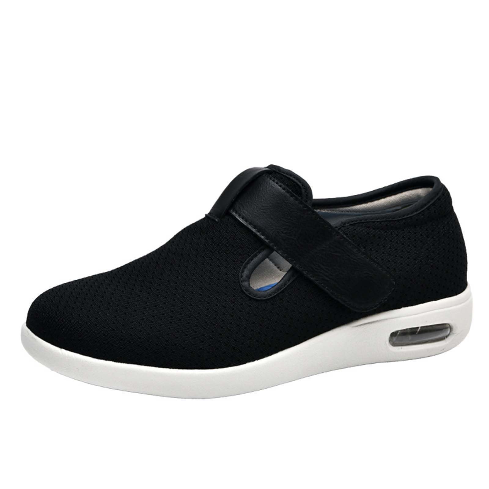 ARMAAN Zapatos para diabéticos Extra Anchos para Personas Mayores con 3 Pares de Plantillas extraíbles Zapatillas Ligeras para Caminar sin presión para pies hinchados Cierre fácil,Black-38.5 EU