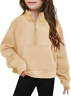 Sudadera corta con media cremallera para niñas, con agujero para el pulgar, manga larga, color sólido, sudadera ligera de invierno para niñas y niños pequeños