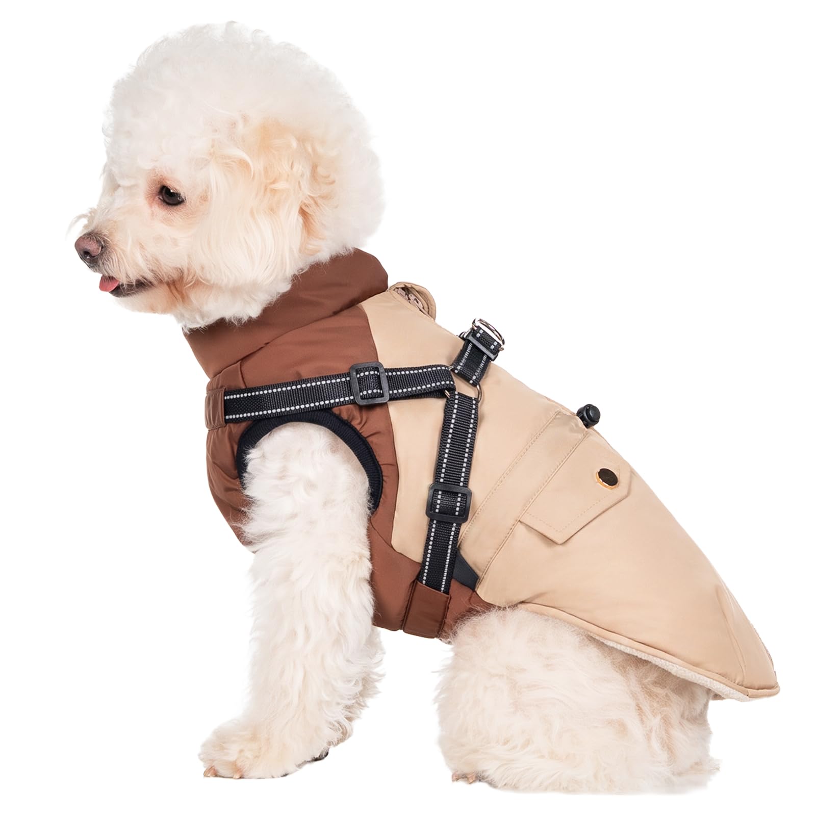 FEimaX Dog Coat Winter Windproof Warm Fleece Jacket with Built-in Harness