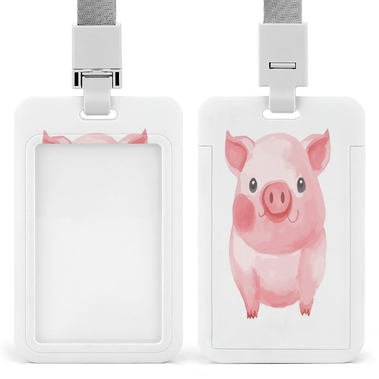 Amazon | ストラップ付きバッジホルダー ラブリーピンクピッグプリント