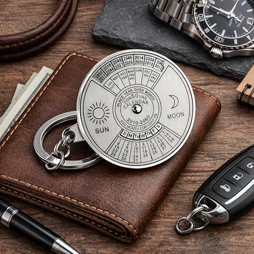 Image of Storite 50 Years Calendar Key Chain || Rotating Perpetual Calendar Key Ring ll Metal Keychain || Keychain For Bike Car Bag Silver