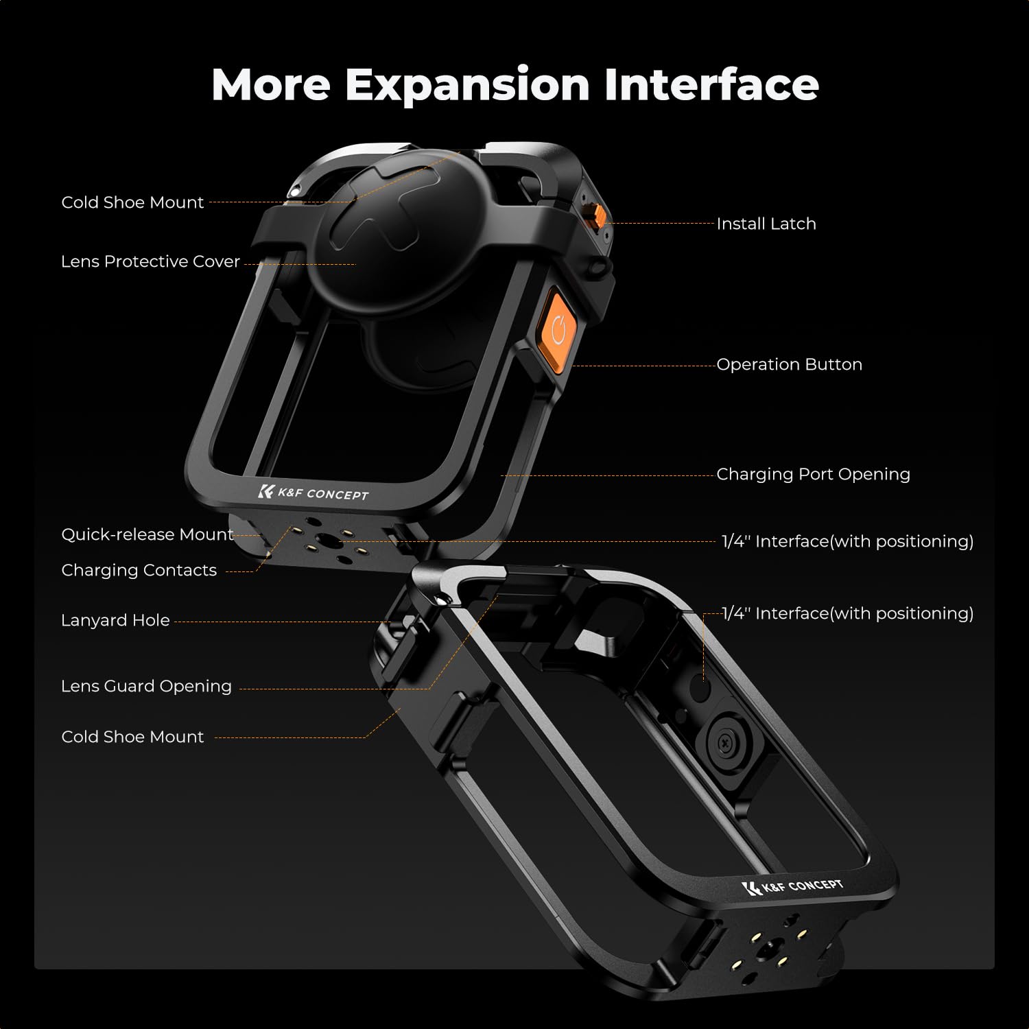 K&F CONCEPT Gabbia Metallica Compatibile con DJI Osmo 360 | Custodia Protettiva in Alluminio | Include Coprilenti in Silicone, Telaio con 2 Attacchi a Freddo e Contatti di Ricarica