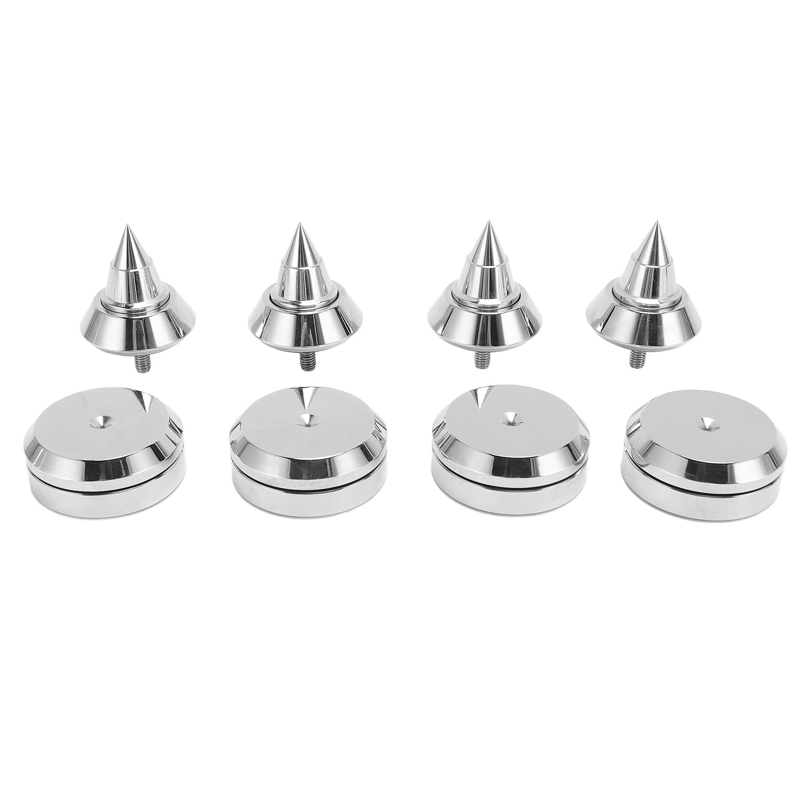 4 piedini isolanti per altoparlanti, con filettatura M6, in lega d’alluminio argentata, per altoparlanti, amplificatori, lettori CD e DVD; punte antivibrazione con base in