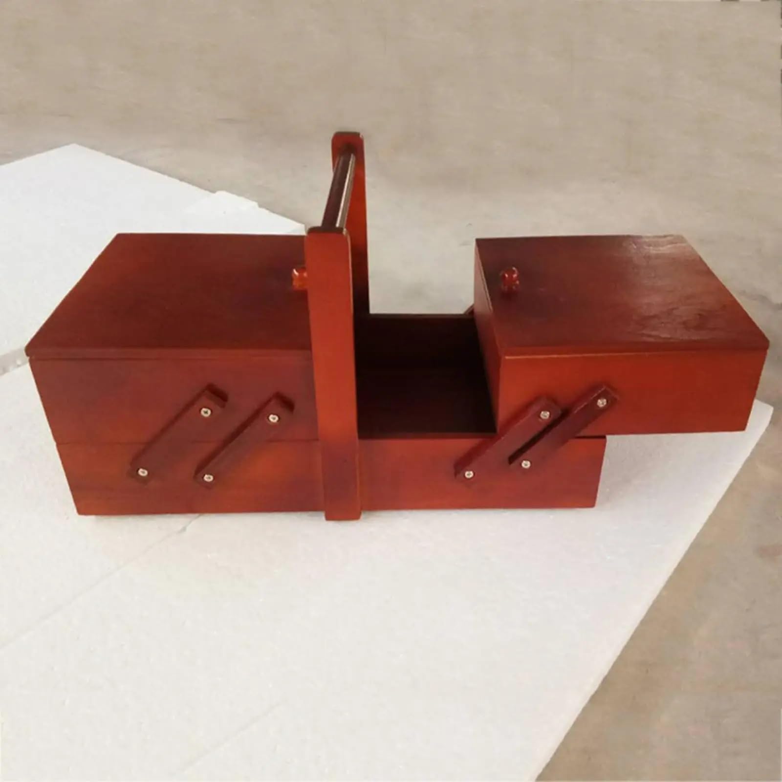 Caja De Costura Con Asa Kit De Costura Tijeras Hilo Caja Madera | Organizador de cestas de coser for el hogar