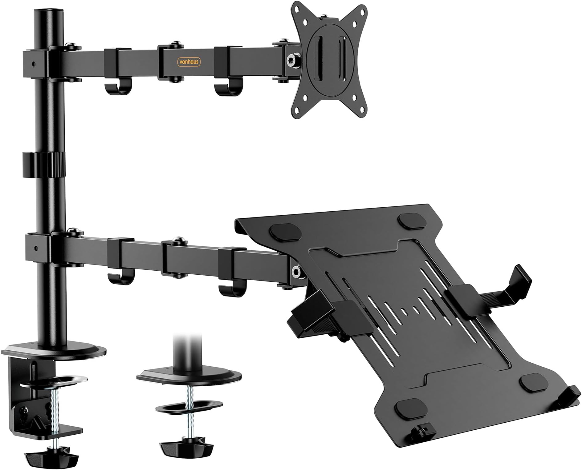 Monitor Stand with Laptop Tray for 13-32" Screen, Monitor Mount and Desk Clamp, Height Adjustable, Easy Assemble Stand w/Full Tilt, Rotation & Swivel Arms, VESA: 75x75 & 100x100mm