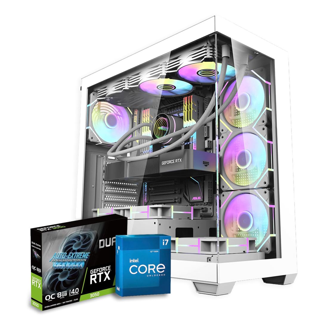 FIRST WAVE Gaming PC PrimeX - 12th Gen Intel i7-12700K, 24GB RAM, RTX3050 8GB Graphics, 1TB NVMe SSD + 1TB SSD, W11 Pro, 2 Year Warranty – Video Editing, Blender, Unreal Engine - White