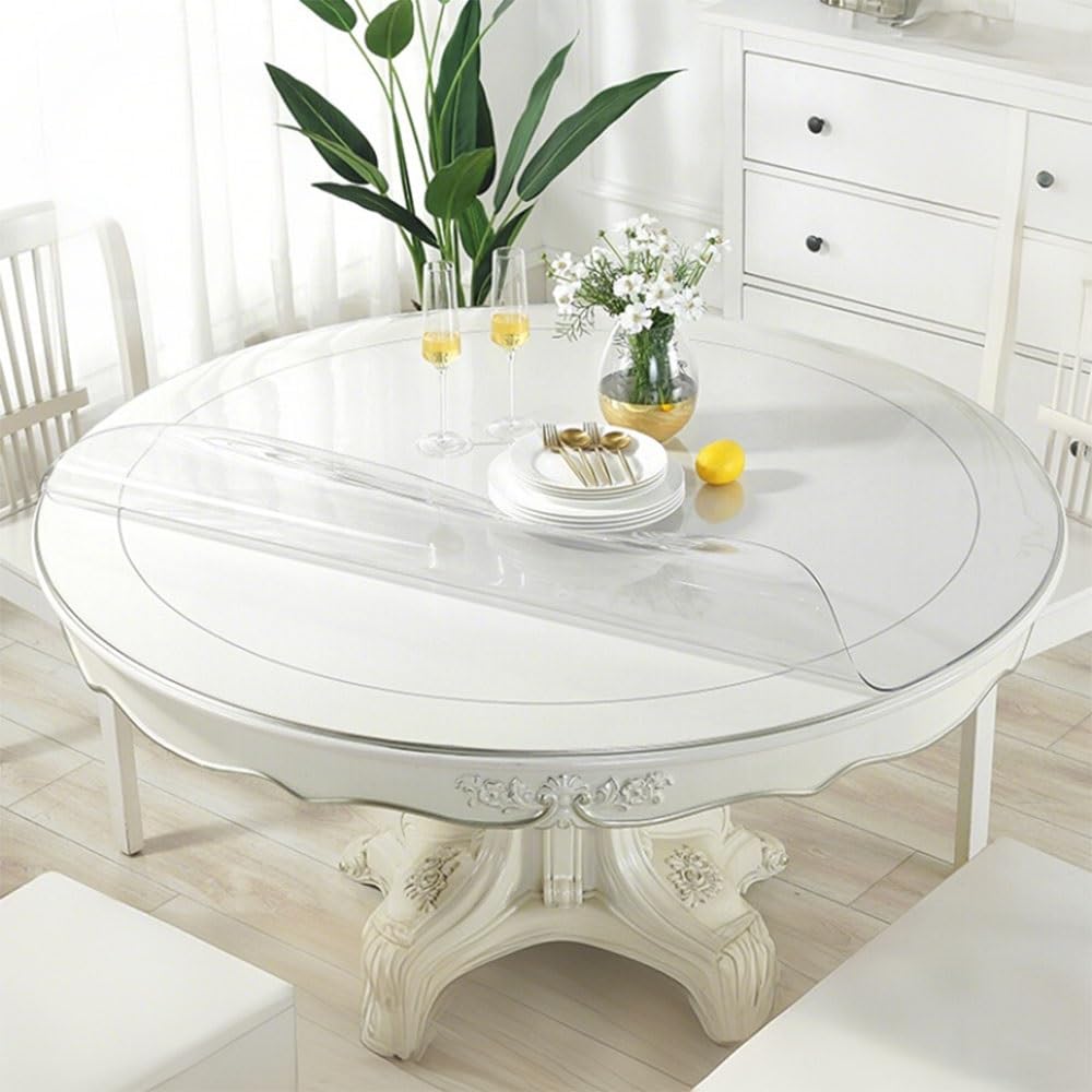 Generic Nappe Ronde Transparente PVC 1.5 mm Épaisse Protection de Table Ronde Transparente Facile à Nettoyer (Transparent, 110 cm)