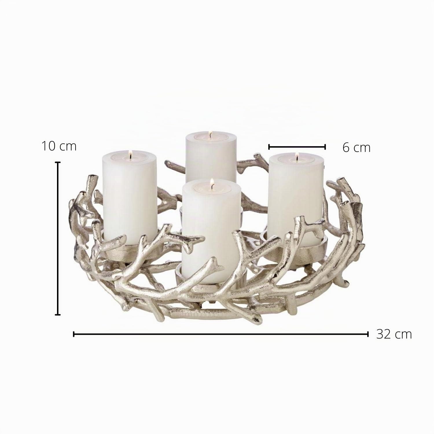 EDZARD Adventskranz Porus, Geweih-Design, Aluminium vernickelt silberfarben, Durchmesser 30 cm, für Kerze Durchmesser 6 cm