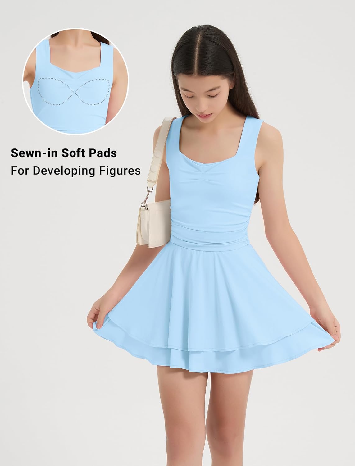 EXARUS Girls Dress Teen Flowy Ruffle Ruched Sweatheart Sleeveless Summer Mini Dresses Casual Easter Prom Dance for 8-14Y - Image 3