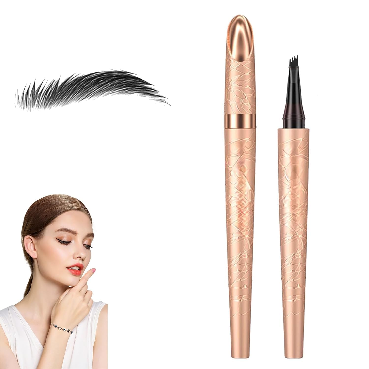 2026 New 4-Tip Waterproof Eyebrow Pencil, Rose Gold Microblading Brow Pen, Long-Lasting Sweatproof Makeup Tool for Natural Flowing Eyebrows (black)