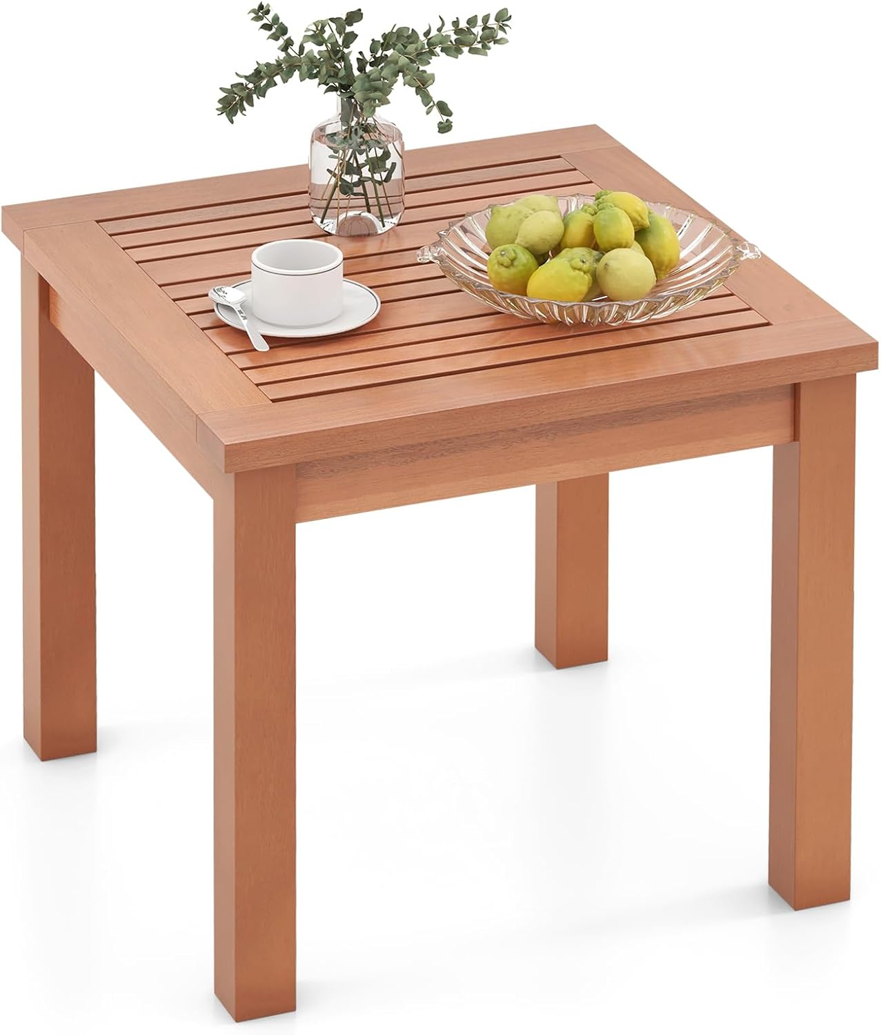 Tangkula Adirondack Outdoor Side Table, 18" Small Square Patio End Table with Slatted Tabletop, Natural Eucalyptus Wood Side Table for Backyard, Garden, Porch & Poolside (18” x 18”)