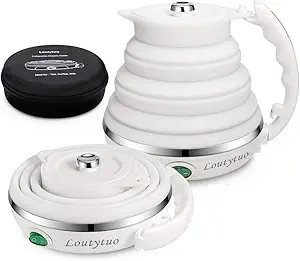 Ultrathin Upgraded Food Grade Silicone Travel Foldable Electric Kettle Boil Dry Protection Portable with Dual Voltage and Separable Power Cord,555ML 110-220V US Plug