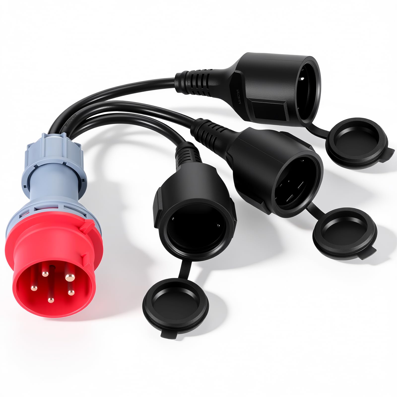 Starvortex CEE Adapter Starkstrom Verteiler 400V Stecker 16A auf 3X230V Schuko Kupplung, 16A Verteiler mit Klappdeckel & Schutzkontaktstecker IP44 für Caravan, Industrie & Außenbereich