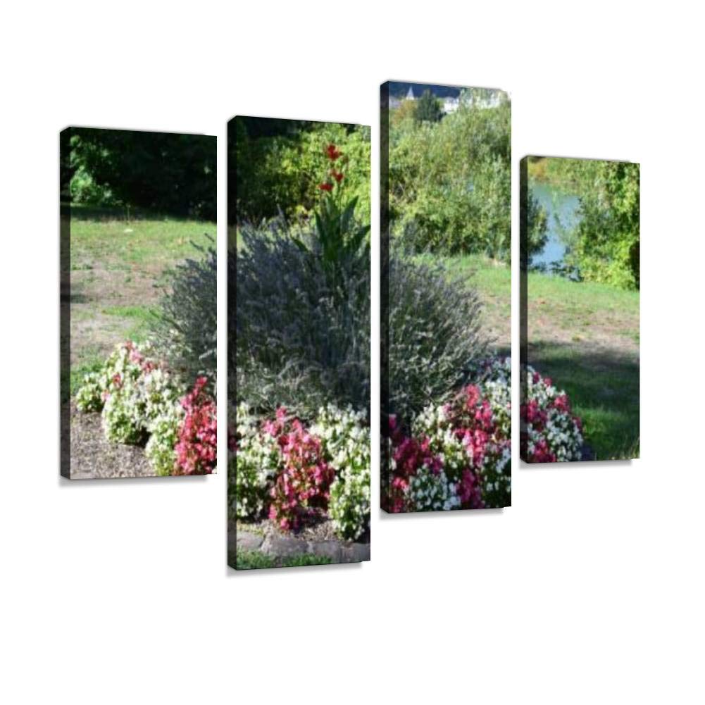 4 Panel flower arrangement in cochem waterfront azaleas and pictures Canvas Pictures Home Decor Gifts Canvas Wall Art for your Living Room