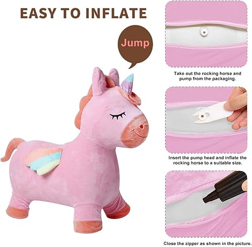 Miniatura 3 de CHESNIEW Caballo inflable de unicornio arcoíris juguete de tolva para montar en interiores y exteriores regalos de cumpleaños para niños y niñas de