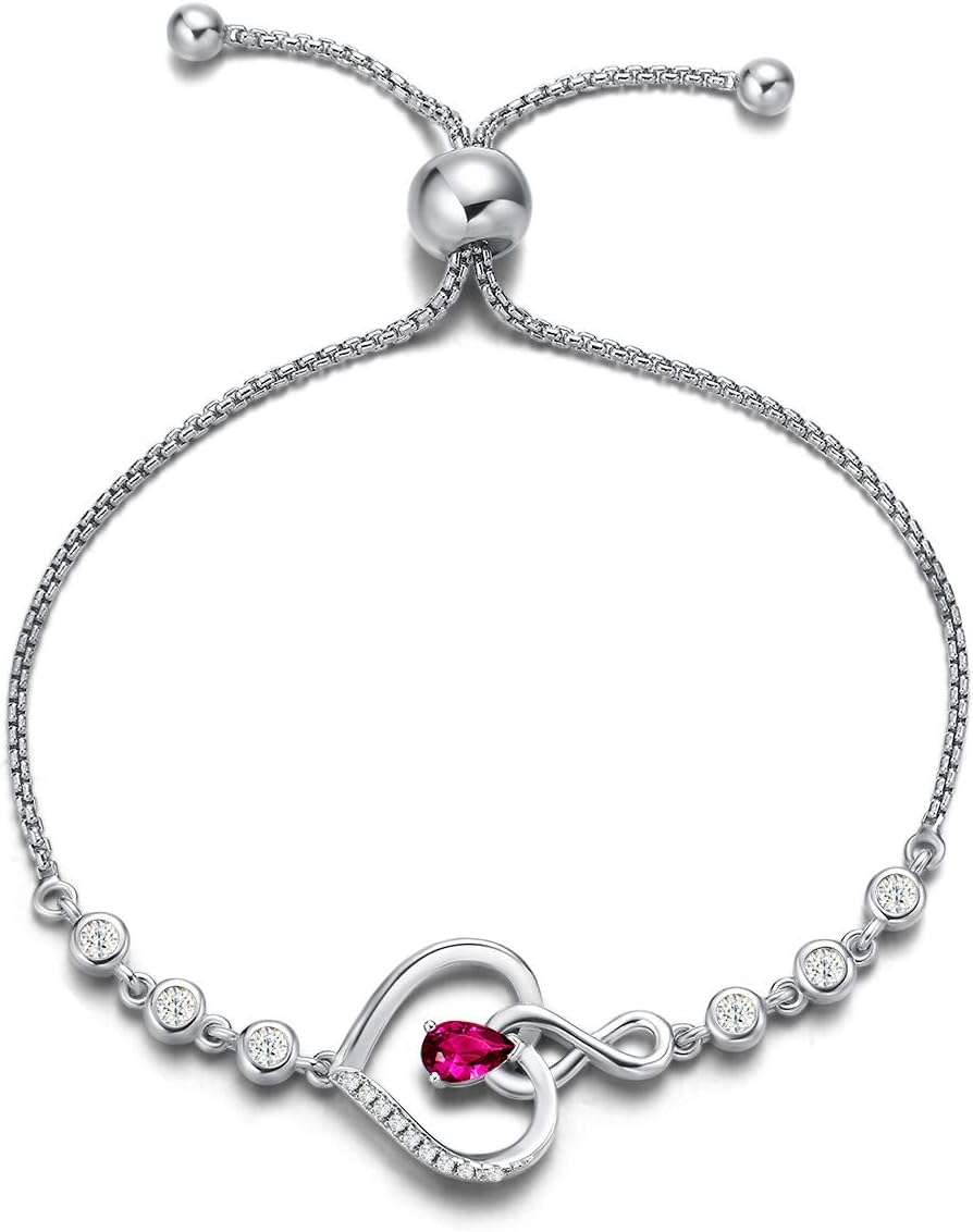AGVANA Heart Birthstone Bracelets for Women Sterling Silver Genuine or Created Gemstone Tennis Bracelet Infinity Love Jewelry Anniversary Birthday Gifts for Wife Mom Women