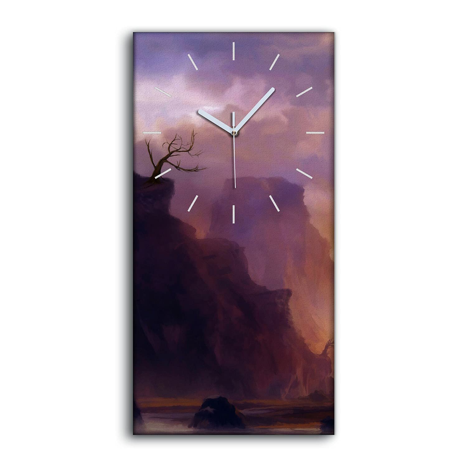 Horloge sur Toile Abstrait Montagnes Nuages Salon et Chambre 30x60cm