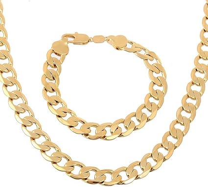 Cuban Curb Chain Necklace Jewelry Set 