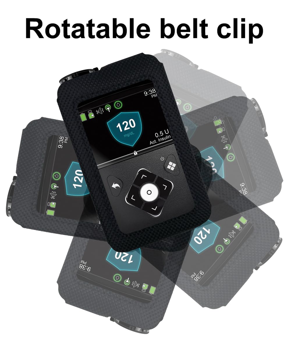 Fitted Pouch Case with Removable Metal Swivel Belt Clip + Screen Protector for Medtronic Minimed Insulin Pump (Minimed 630G / 640G / 650G / 670G / 770G / 780G) (Black)