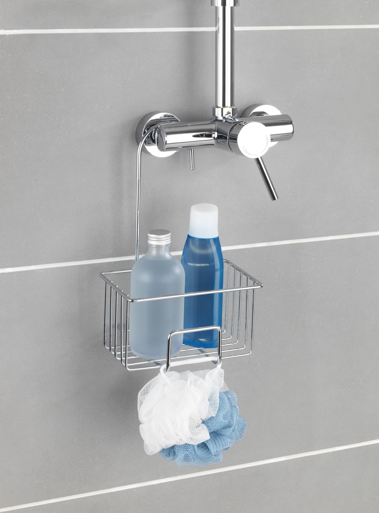 Wenko Portaoggetti per Doccia MOD. Milito in Acciaio Inox mensola sospesa Accessori Bagno Cromo Lucido Piatto Doccia 18x28,5x13 cm Argento Lucido