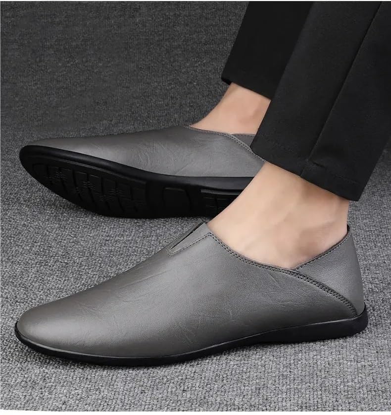 Men's Loafers Shoes Round Toe Solid Color Vegan Leather Loafers Slip Resistant Comfortable Flat Heel Walking Slip-ons2