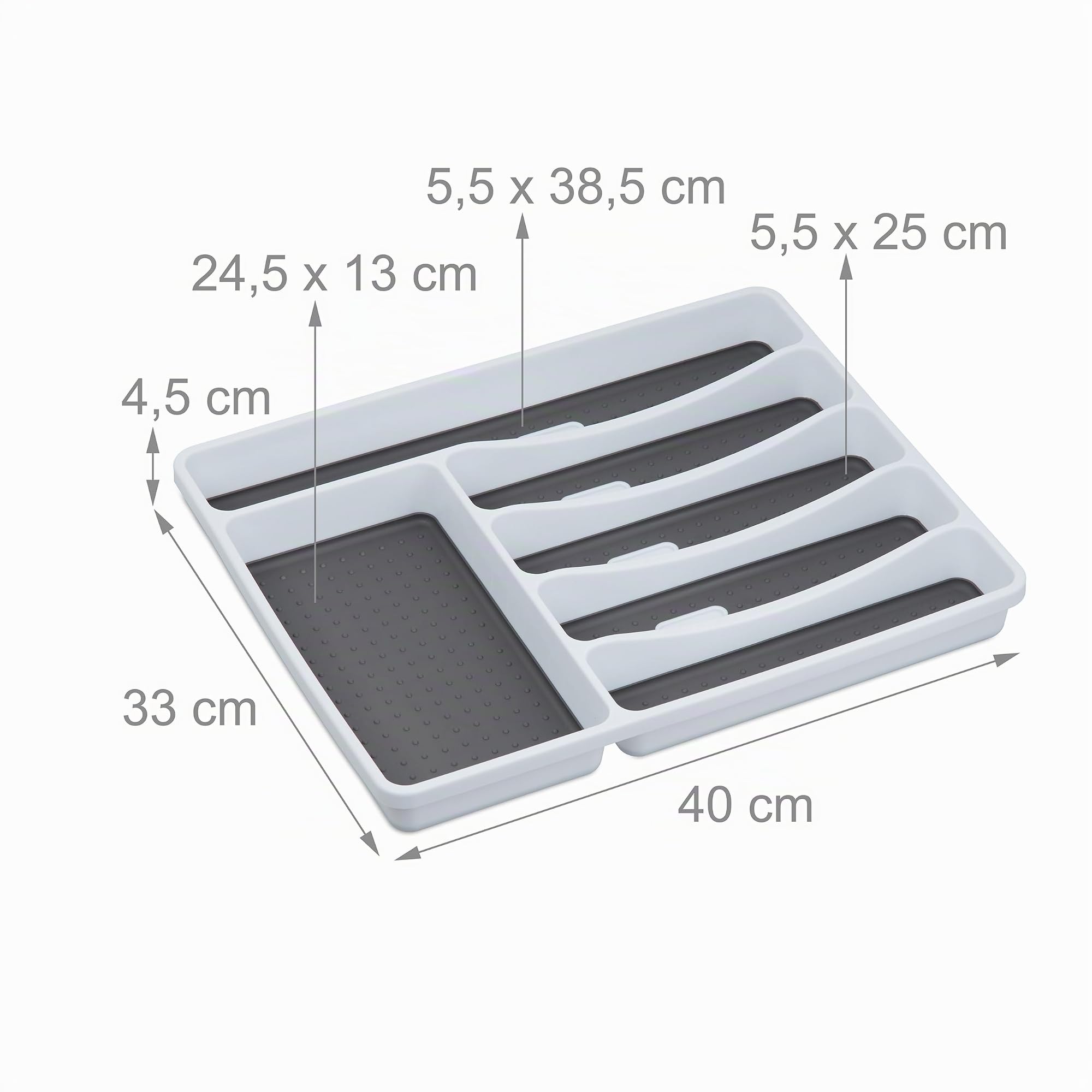 Relaxdays Portaposate da Cassetto, Divisore per Posate, Organizer da Cucina, HxLxP: 4,5 x 33 x 40 cm, Bianco Grigio