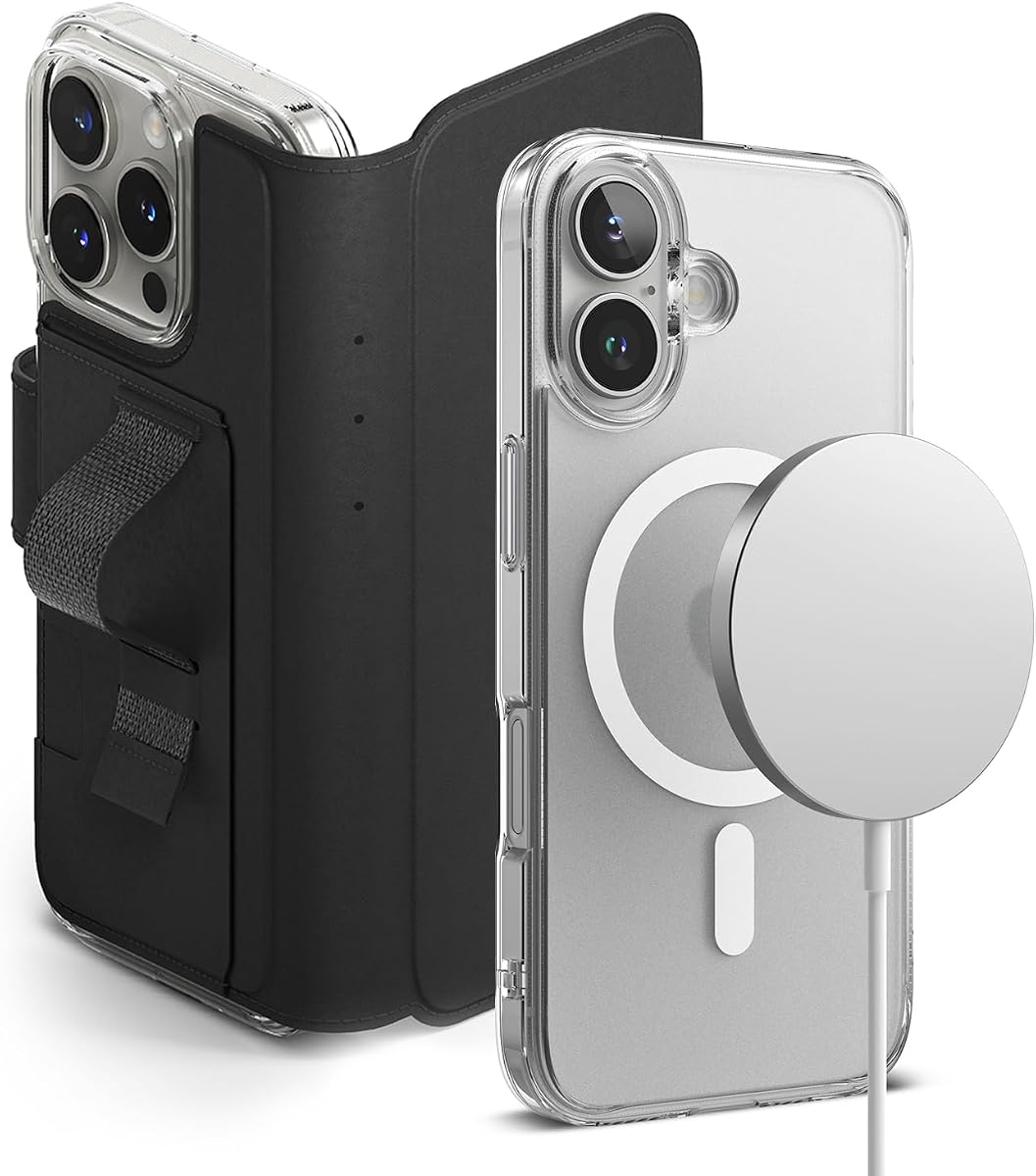 Paquete Ringke [cartera + funda] para iPhone 16: cartera con agarre magnético [negro] + Fusion [transparente mate magnético]