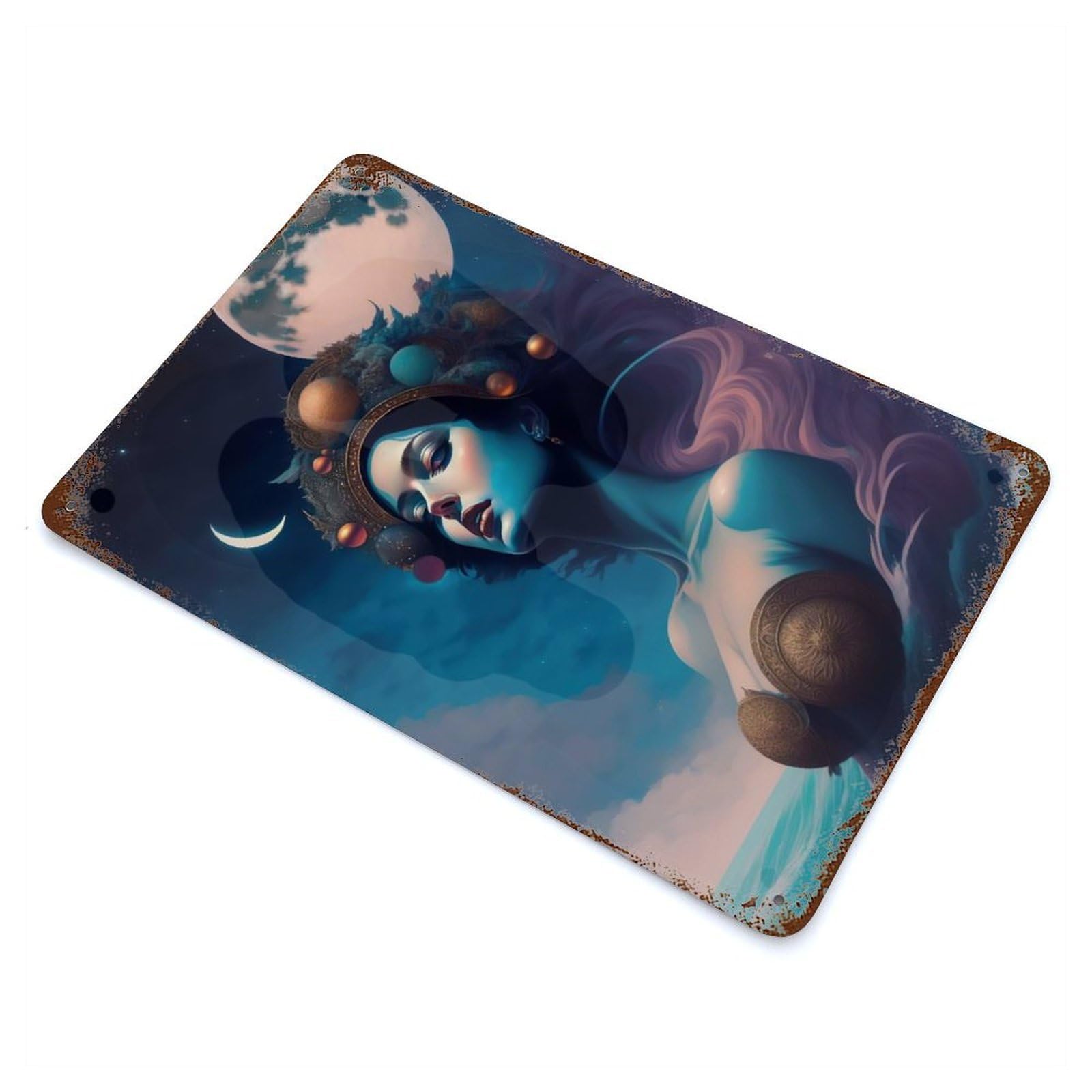 Female Moon Rust Effect Tin Sign 11.8"x7.9", Ideal for Shed, Workshop And Garage Wall Decor
