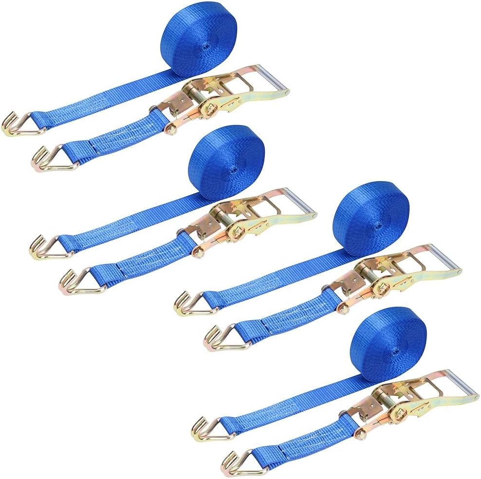4 Pack 2" x 30' Ratchet Straps Heavy Duty Tie Down Straps Ratchet with Double J Hooks, 11,023 lbs Break Strength, Longer Cargo Ratchet Straps for Moving, Truck, Trailers, Motorcycles (Blue)