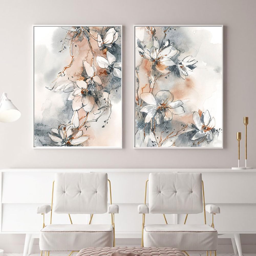 WUHBCZ Pictures,Abstract Watercolor Flowers Botanical Posters Beige Brown Canvas Prints Painting Wall Art Picture for Living Room Kitchen Home Decor-40 * 60cm*2PCS (No Frame)
