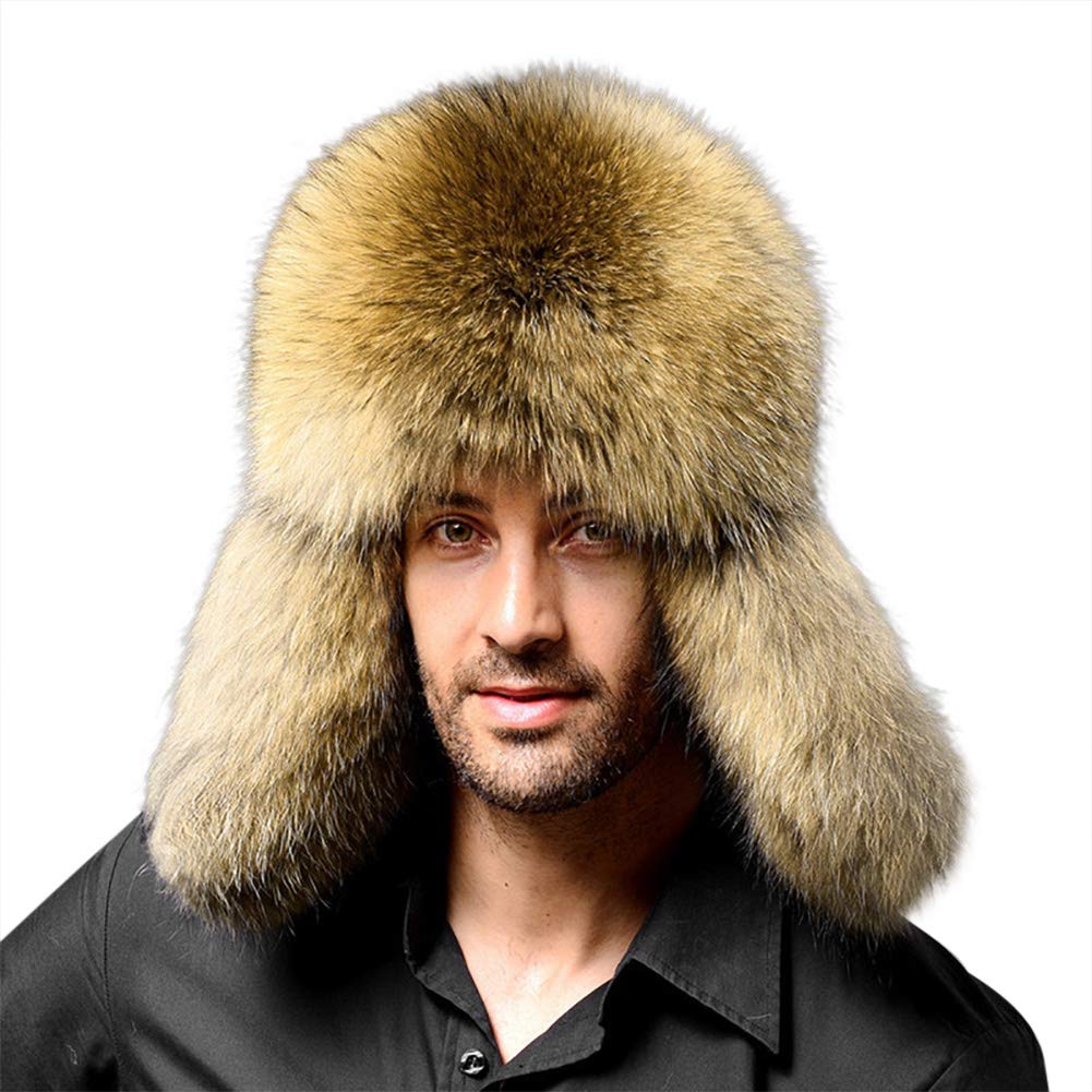 Unisex Russian Ushanka Cossack Trapper Hat Faux Fur Trooper Hat with Earflap Winter Bomber Hat Outdoor Warm Hat