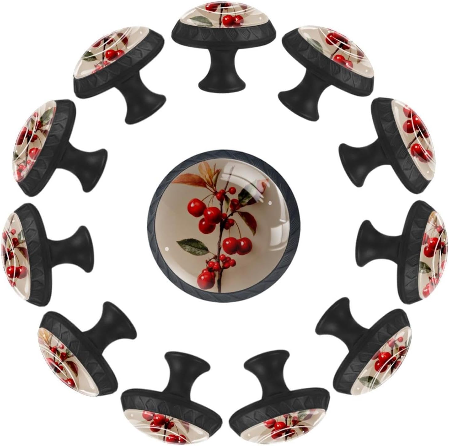 Black Classical Grid Pattern (1) Round Drawer Pulls, Glass Cabinet Knobs with Screws for Various Cabinets