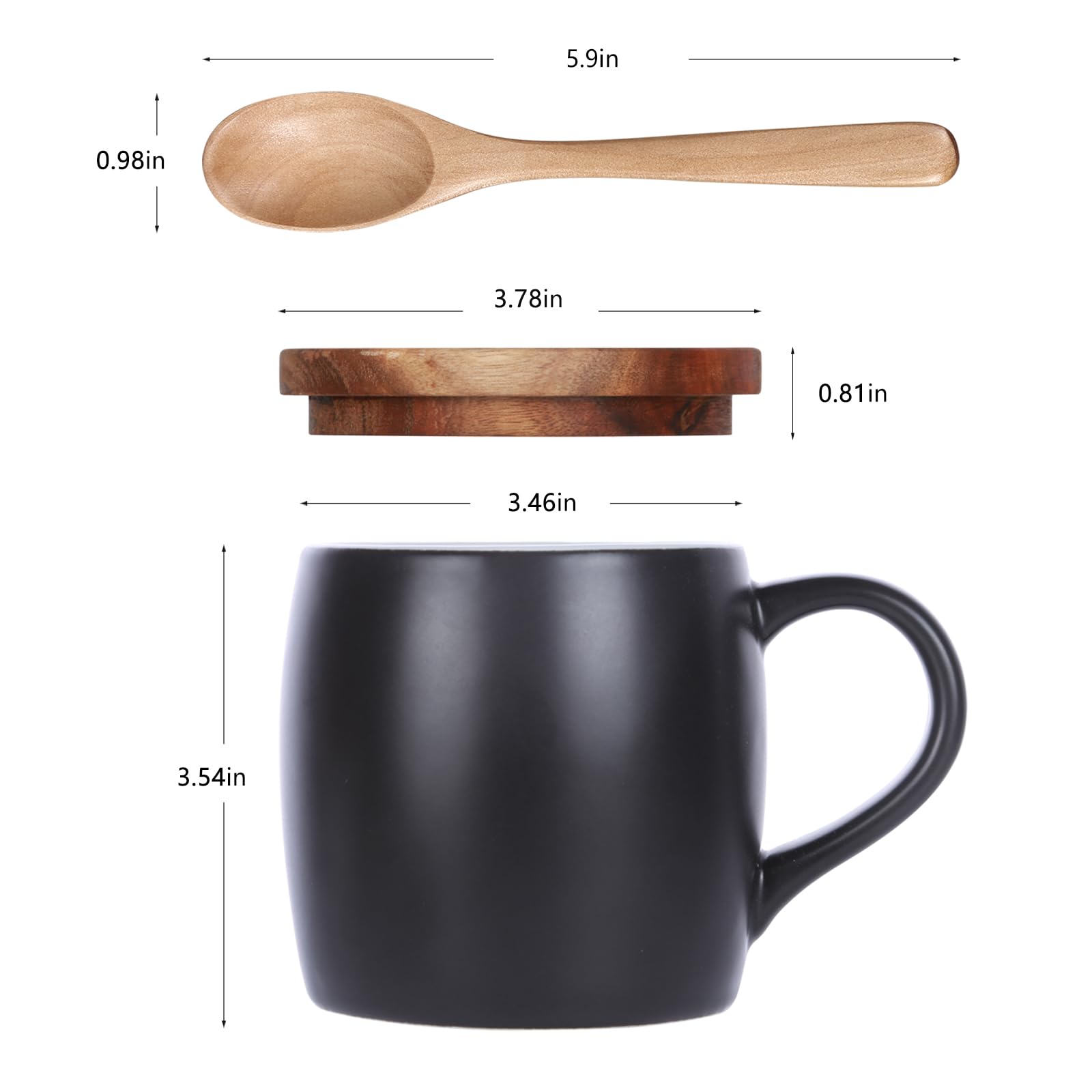 KKC HOME ACCENTS Ceramic Coffee Mug set of 2 with Lid,Ceramic Coffee Mugs Black & White, 13 OZ, Ceramic Coffee Cups