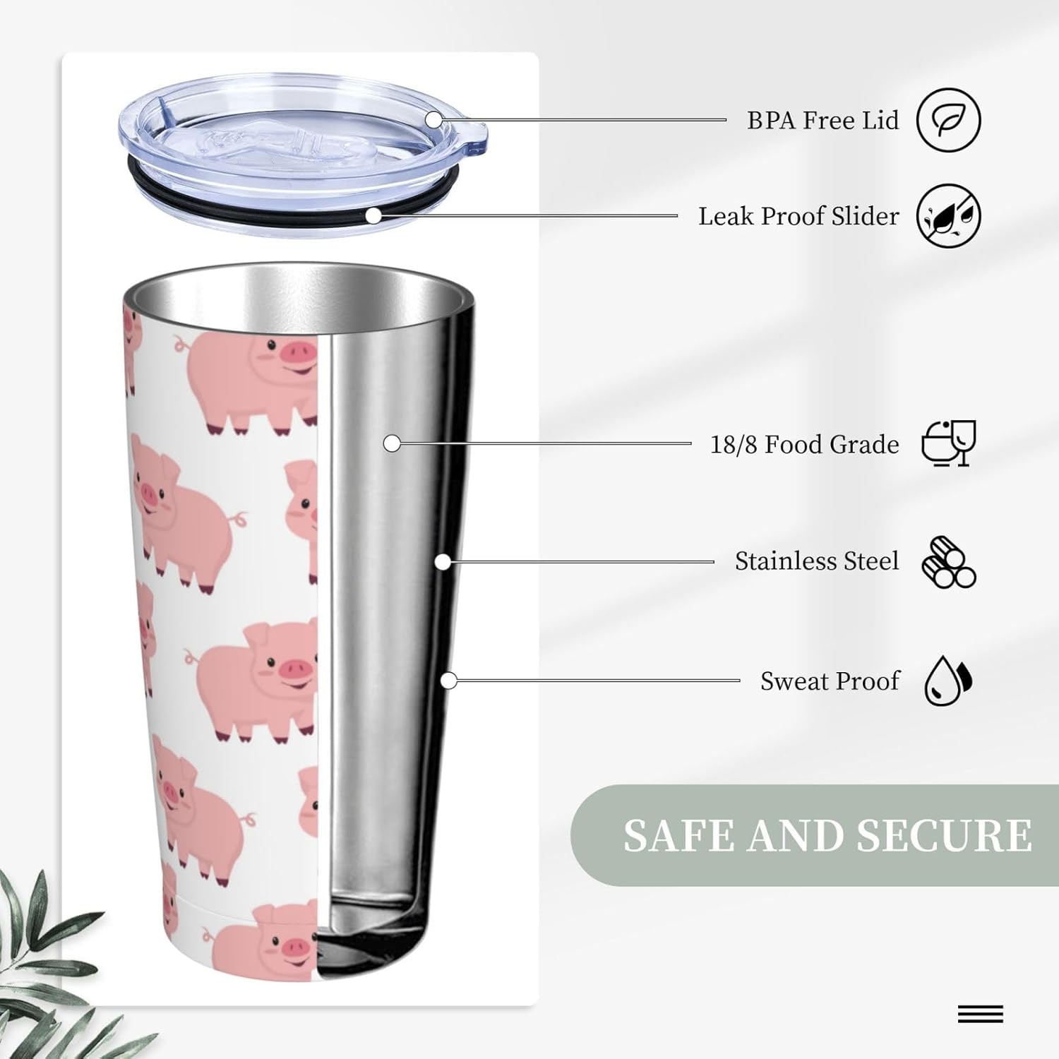 Pink Pigs Tumbler,Pigs 20oz Stainless Steel Insulated Travel Tumblers,Travel Coffee Mug with Lid and Straw Water Bottle Drink Tumbler Cups Gifts for Women Men - Image 4