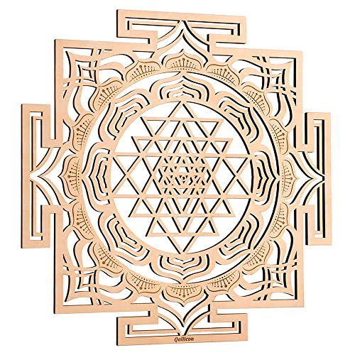 Qallicon 11.5'' Sri Yantra Wall Decor, Mandala Sacred Geometry Wall Art, Crystal Grid Chakra Wooden Yoga Art, Meditation Altar Zen Decor Spiritual Gifts