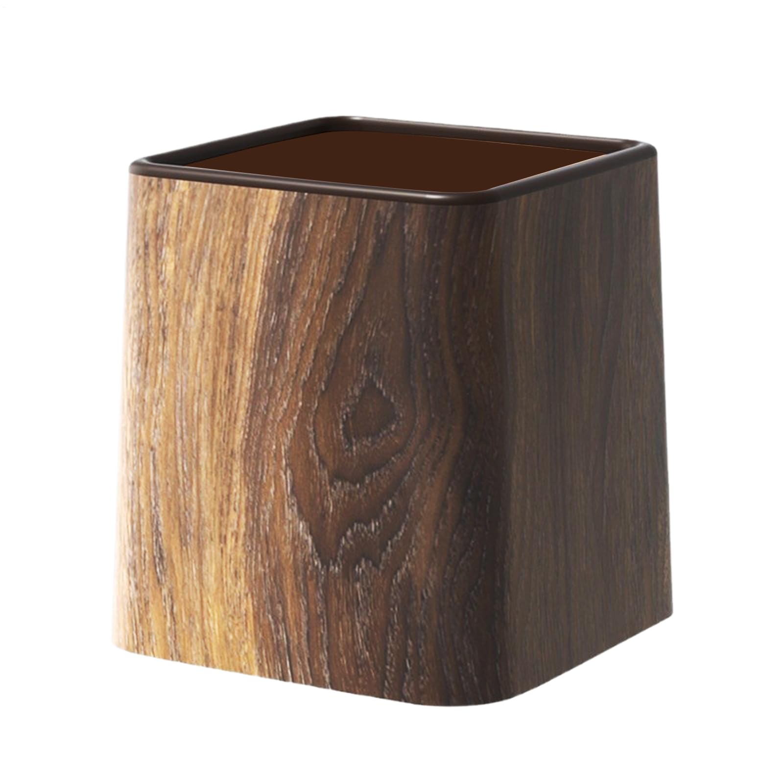Mini-déchets Can 5,79 pouces PP Small Desk Bin avec conception de grains en bois rétro et couvercle