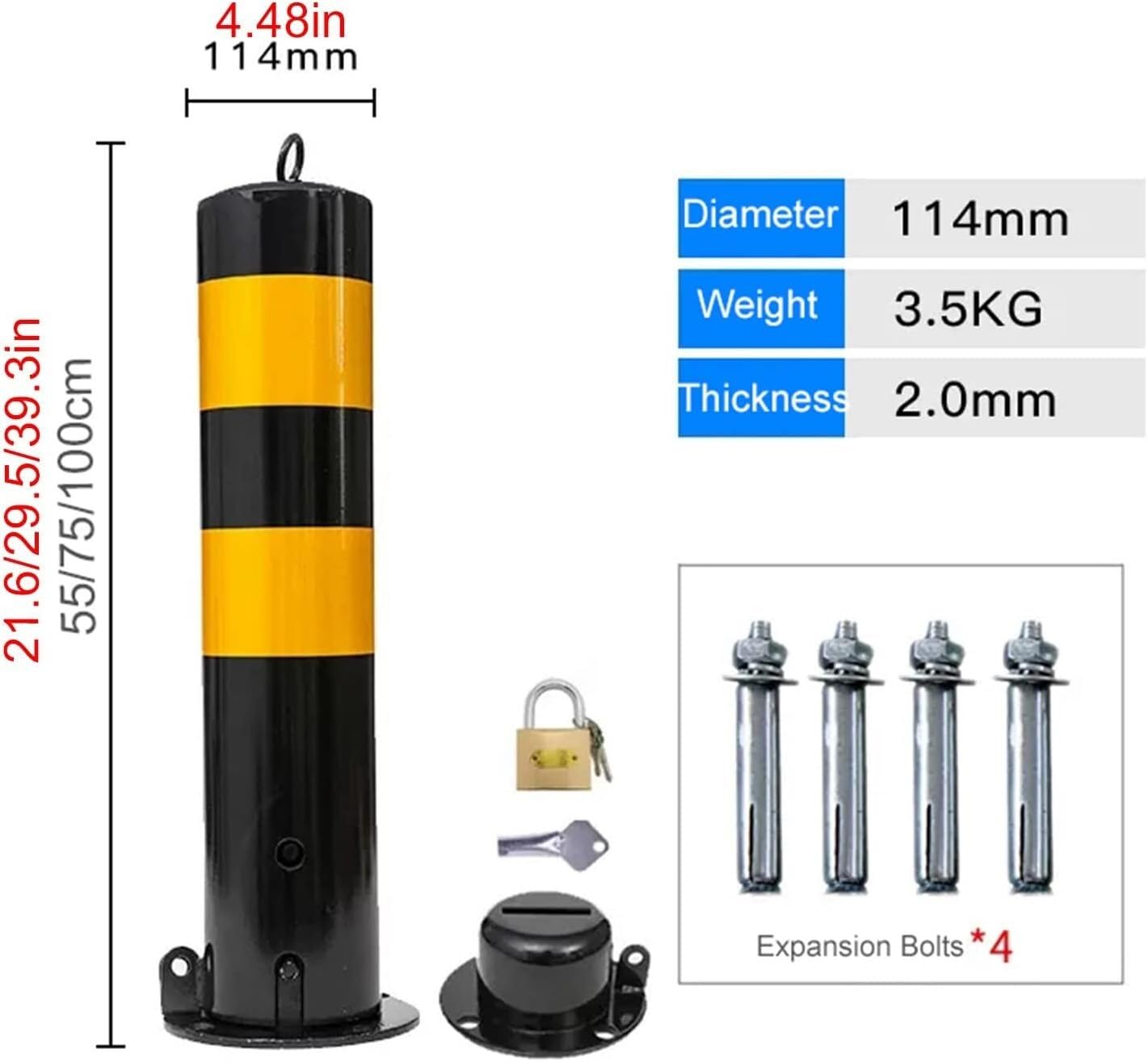 CukUJH Street Bollard Parking Post Security Posts for Driveways 114mm Wide Parking Barrier Removable Reflective Channelizer Post