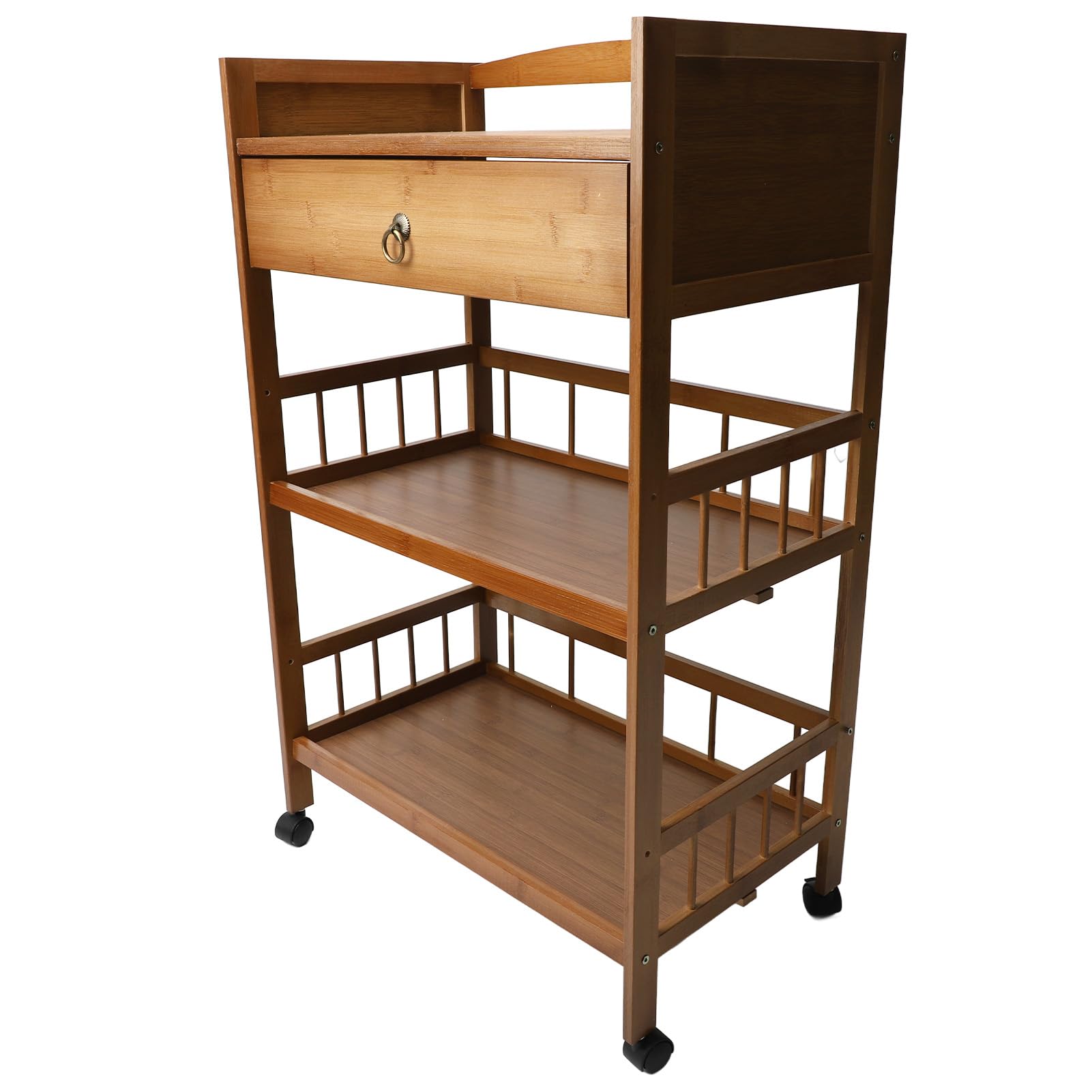 Rengue Carrello di Servizio Mobile, Tavolino Laterale in bambù con 4 Ruote per Uso Domestico, Mobiletto Portaoggetti Multiuso, Design in Stile Cinese