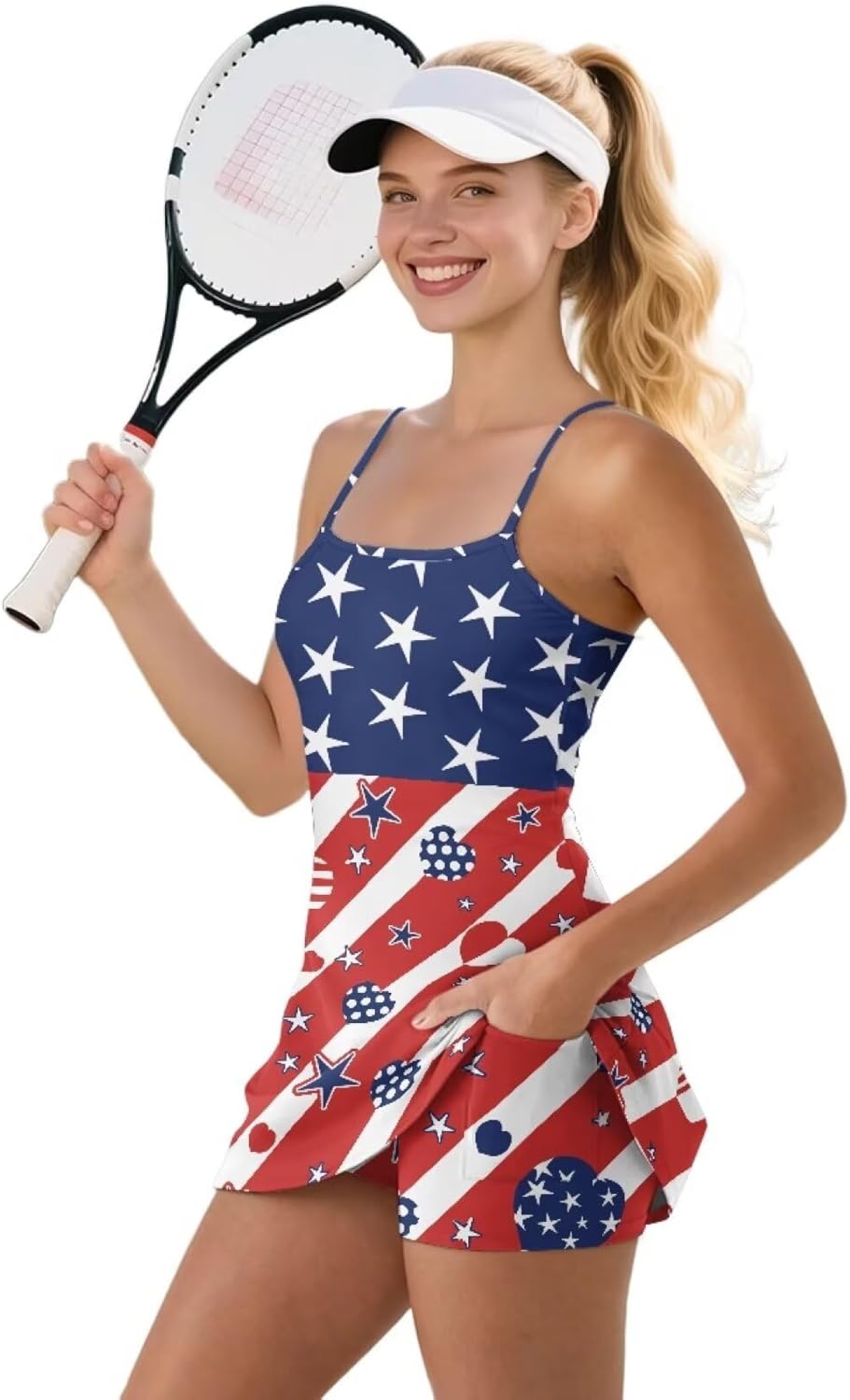 Women's Summer Tennis Dress with Built in Shorts Sleeveless Backless Workout Active Exercise Golf Dress