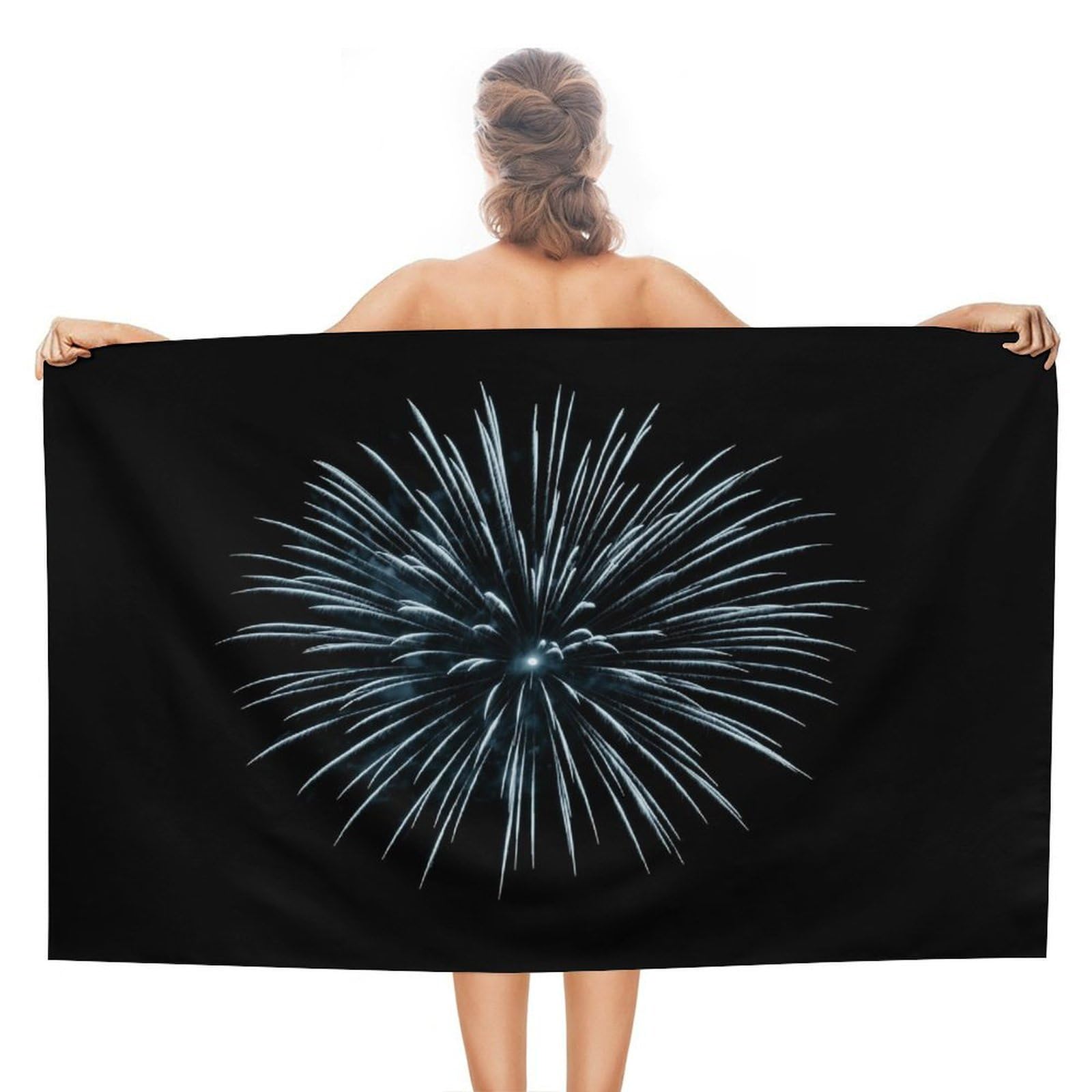 LSRCPD Minimal Fireworks Burst on Black Beach Towel Sand Free Microfiber Large Shower Towels Multipurpose Absorbent for Bathroom Pool 130x80 CM
