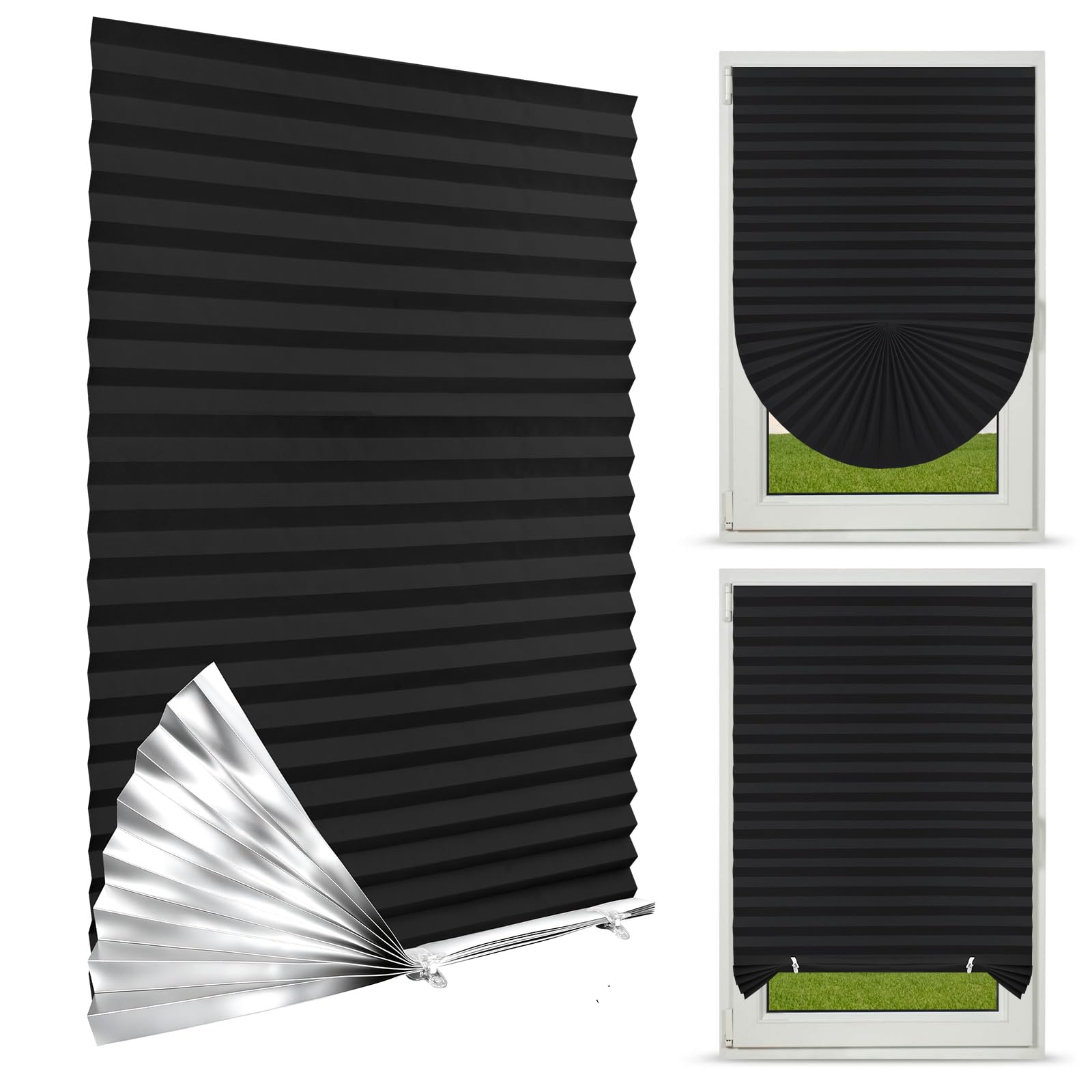 NUTKIT No Drill Temporary Blinds, 90% Blackout Pleated Blinds, 60 * 150cm